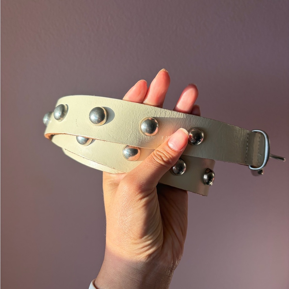 Free People Cream Leather Stud Belt